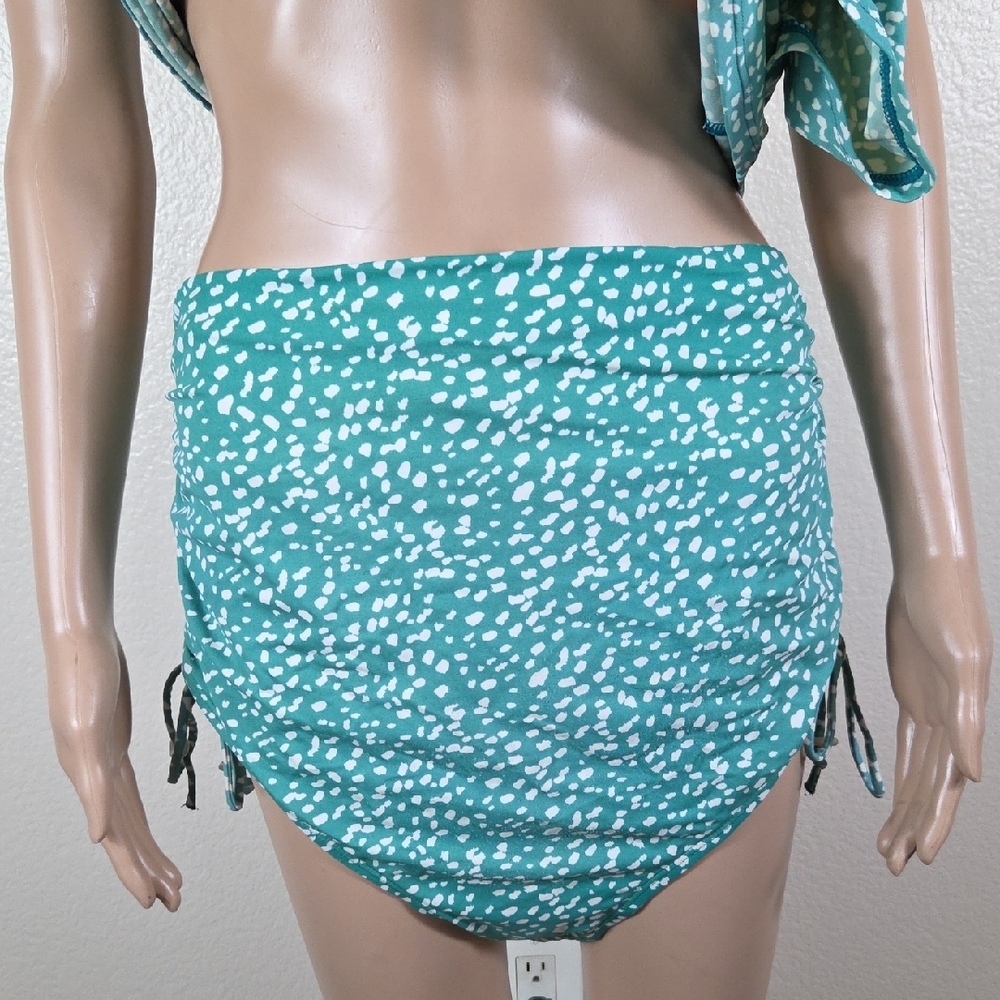 Cacique Teal & Cream Ruffled Tankini & High Wiasted Swim Suit - Picture 3 of 10